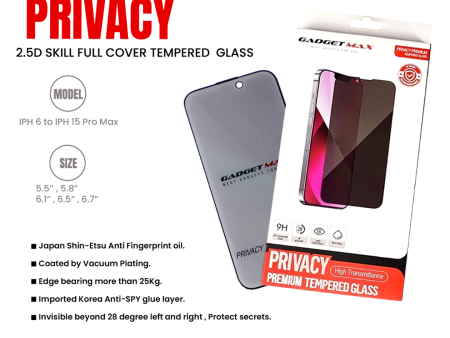 GADGET MAX Privacy iPhone 13 Pro Max   iPhone 14 Plus 6.7 2.5D Anti-Deep Anti-Dust Tempered Glass Sale