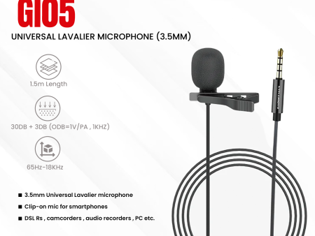 GADGET MAX GI05 UNIVERSAL LAVALIER MICROPHONE (3.5MM)(1.5M), Microphone, 3.5mm Microphone Fashion