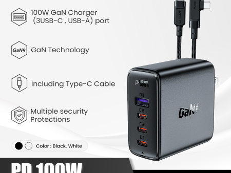 ACEFAST A39 PD100W GAN (3*USB-C+USB-A) CHARGER SET WITH TYPE-C TO TYPE-C - BLACK Online Sale