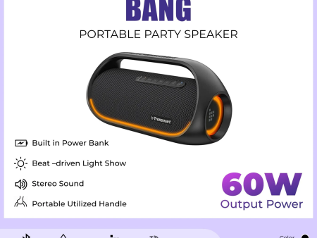 TRONSMART Bang 60W Portable Wireless Bluetooth Outdoor Speaker - Black For Cheap