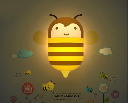 3D DIY Wallpaper Cute Bee Nightlight Auto induction Bed Lamp Light Discount