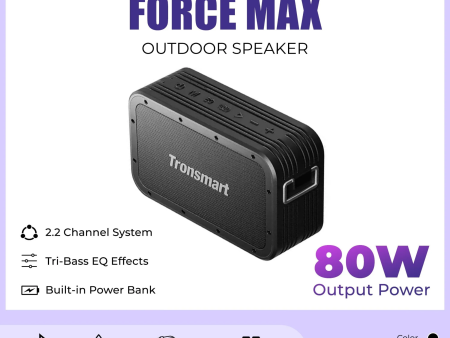 TRONSMART Force Max 80W Portable Wireless Bluetooth Outdoor Speaker - Black Sale