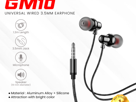 GADGET MAX GM10 UNIVERSAL WIRED  3.5MM EARPHONE WITH MIC (1.2M) Wired Earphone- BLACK Online now