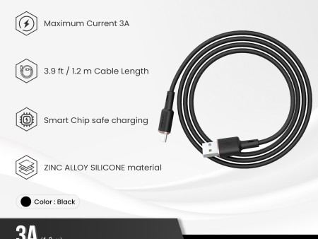 ACEFAST C2-04 USB-A TO USB-C ZINC ALLOY SILICONE CHARGING DATA CABLE (3A MAX)(1.2M) - BLACK Online