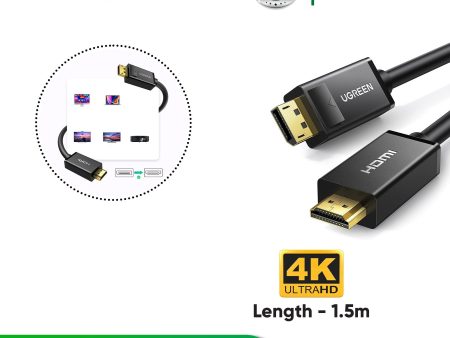 UGREEN DP101 DP MALE TO HDMI MALE CABLE (1.5M), Display Cable, HDMI Cable Sale