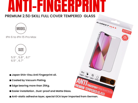 GADGET MAX Anti-Finger Print iPhone XS Max   11 Pro Max 6.5  2.5D Anti-Finger Print Tempered Glass Supply