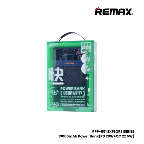 REMAX RPP-551 Explore Series PD+QC Fast Charging Power Bank(PD 20W+QC 22.5W) - Blue For Cheap