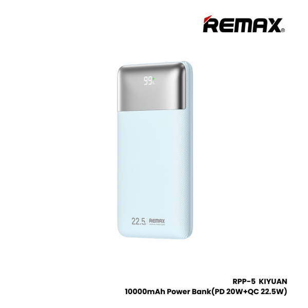 REMAX RPP-5 kiyuan Series 10000mAh PD+QC Fast Charging Power Bank(PD 20W+QC 22.5W) - Light Blue For Discount