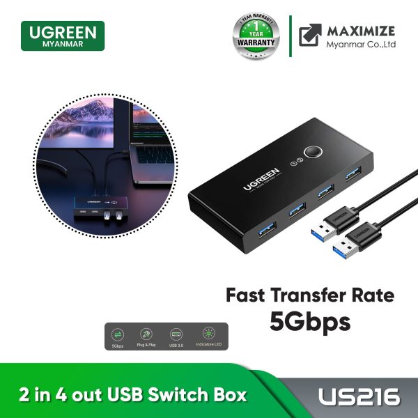 UGREEN 2 IN 4 OUT USB 3.0 SHARING SWITCH BOX (US216) Fashion