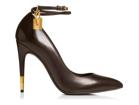 Tom Ford Ankle Strap Brown Leather Pump w  Lock For Discount