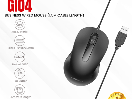 GADGET MAX GI04 BUSINESS WIRED MOUSE (1.5M CABLE LENGTH) Online Hot Sale