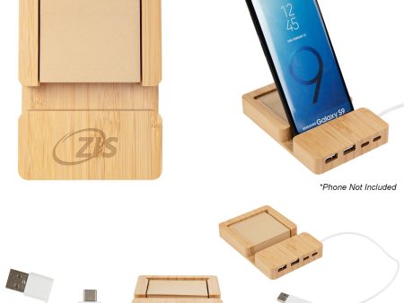 Bamboo Multi-Port Hub with Phone Holder & Sticky Notes For Cheap