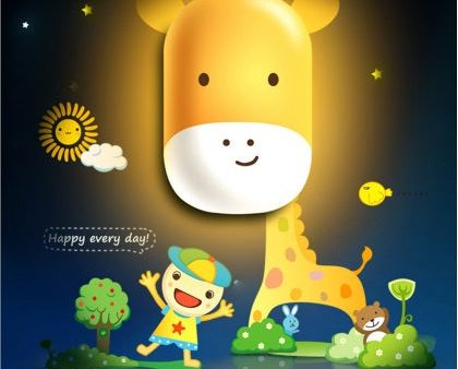 3D DIY Wallpaper Cute Giraffe Nightlight Auto induction Bed Lamp Light For Discount