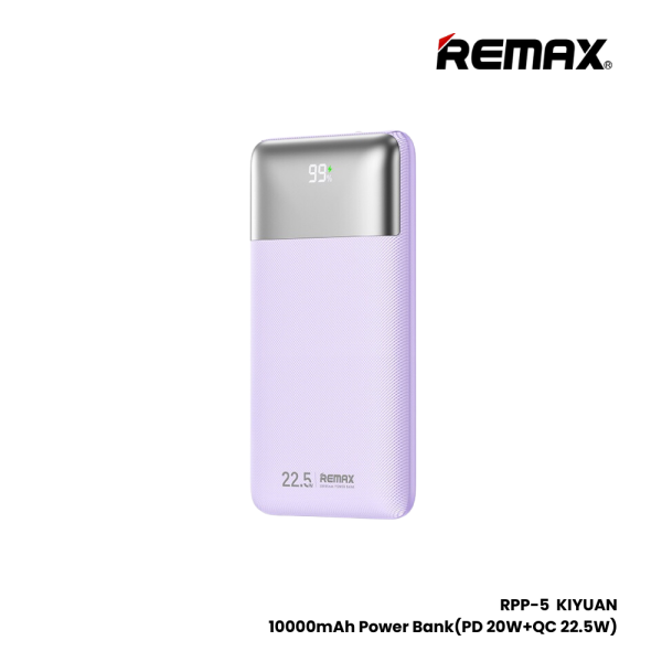 REMAX RPP-5 kiyuan Series 10000mAh PD+QC Fast Charging Power Bank(PD 20W+QC 22.5W) - Purple Hot on Sale