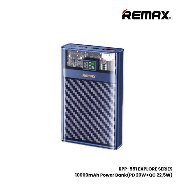 REMAX RPP-551 Explore Series PD+QC Fast Charging Power Bank(PD 20W+QC 22.5W) - Blue For Cheap