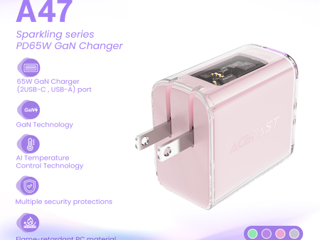 ACEFAST A47 SPARKLING SERIES PD65W GAN (2*USB-C+USB-A) CHARGER - CHERRY BLOSSOM Online Hot Sale