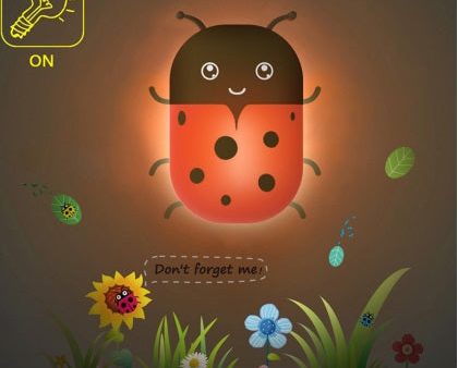 3D DIY Wallpaper Cute LadyBug Nightlight Auto induction Bed Lamp Light Hot on Sale