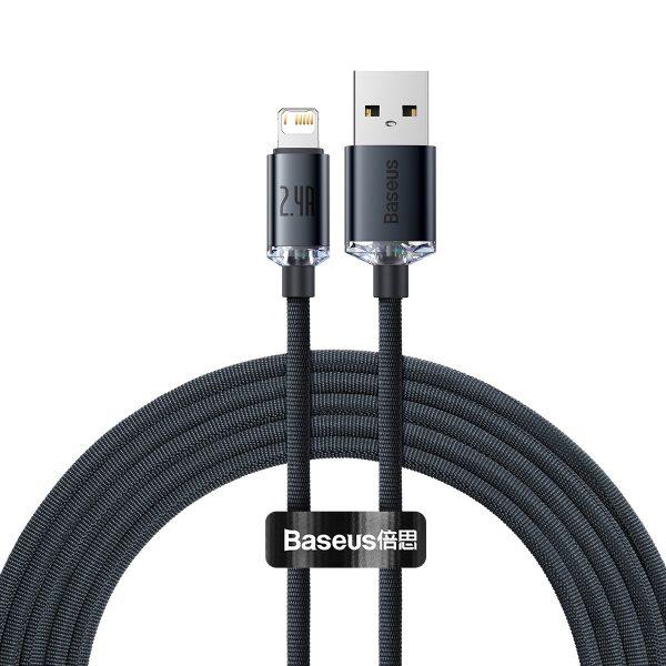 (Buy 1 Get 1) Baseus Crystal Shine Series Fast Charging Data Cable USB to iPhone 2.4A 2M -Black Online now