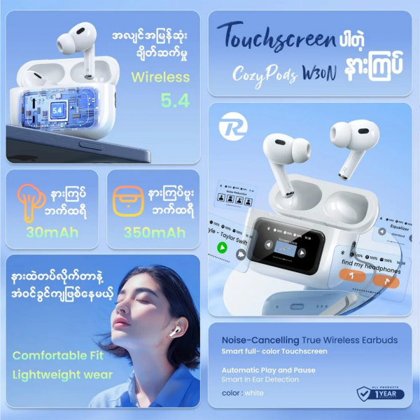 REMAX COZYPODS W30N ANC+ENC Bluetooth Wireless Earbuds - White Hot on Sale