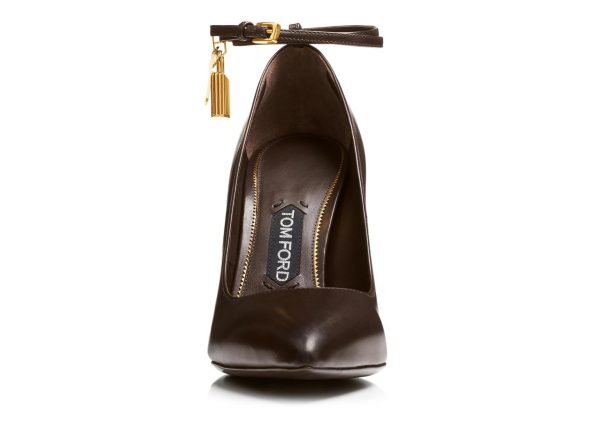 Tom Ford Ankle Strap Brown Leather Pump w  Lock For Discount