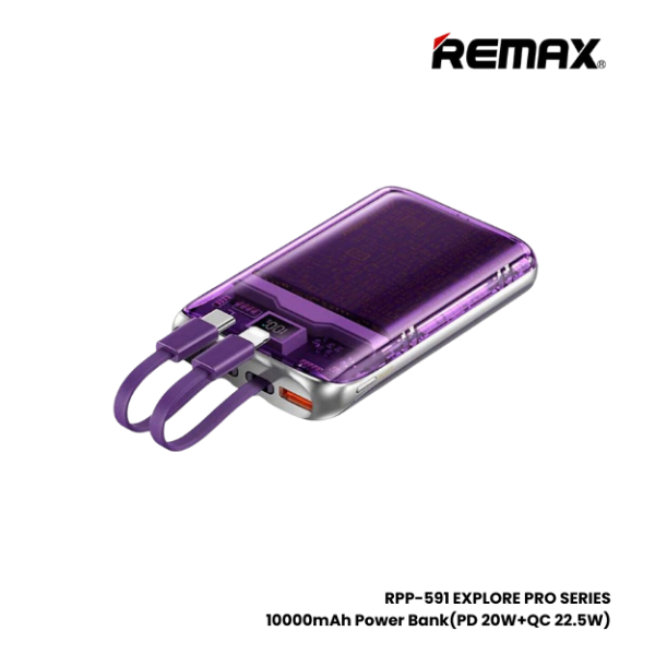 REMAX RPP-591 Explore Pro Series 10000mAh PD+QC Fast Charging Power Bank(PD 20W+QC 22.5W) - Purple Supply