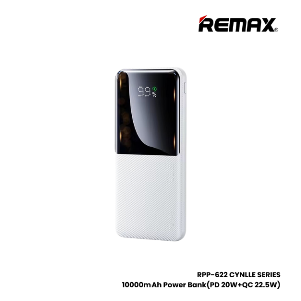 REMAX RPP-622 Cynlle Series 10000mAh PD+QC Fast Charging Power Bank(PD 20W+QC 22.5W) - White For Discount