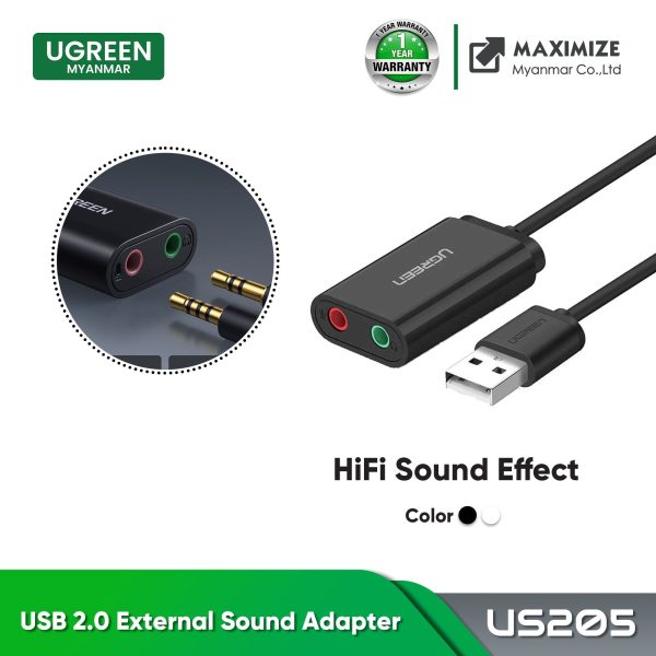 UGREEN USB 2.0 EXTERNAL SOUND ADAPTER (US205) - BLACK Sale