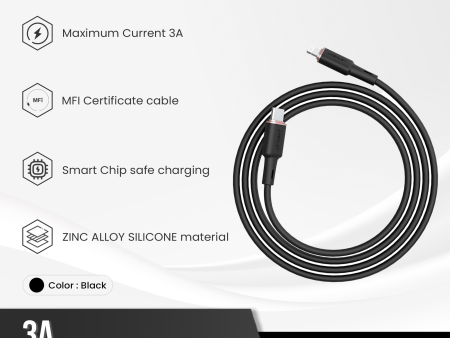 ACEFAST C2-01 USB-C TO LIGHTNING ZINC ALLOY SILICONE CHARGING DATA CABLE (30W MAX)(1.2M) - BLACK For Discount