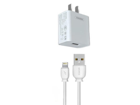 REMAX RP-U14 Traveller Series 2.4A Lightning Charger Set (1 USB) - White For Sale