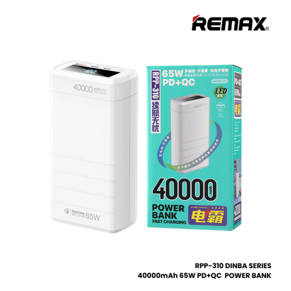 REMAX RPP-310 Dinba Series 40000mAh PD+QC Fast Charging Power Bank(PD 65W+QC 22.5W) - White Online