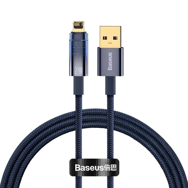 (Buy 1 Get 1) Baseus Explorer Series Auto Power-Off 2.4A iPhone Fast Charging Data Cable (1M) - Blue Hot on Sale