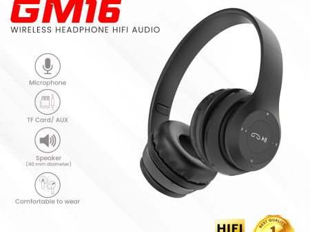 GADGET MAX GM16 Wireless Headphone HIFI AUDIO (V5.0), Wireless Headphone, Bluetooth Headphone, HIFI Audio Headphone, Sound Quality Headphone Fashion