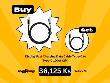 (Buy 1 Get 1) Baseus Display 100W Type-C to Type-C Fast Charging Data Cable (2M) - Grey + Black For Sale