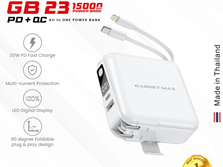 GADGET MAX GB23 AIO Pro Series 15000mAh All-in-One PD+QC Fast Charging Power Bank(PD 20W+QC 22.5W) - White Online Hot Sale