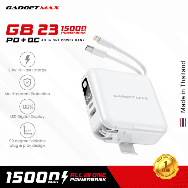 GADGET MAX GB23 AIO Pro Series 15000mAh All-in-One PD+QC Fast Charging Power Bank(PD 20W+QC 22.5W) - White Online Hot Sale