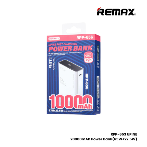 REMAX RPP-653 Upine Series 20000mAh PD+QC Fast Charging Power Bank(PD 65W+QC 22.5W) - Blue Online now