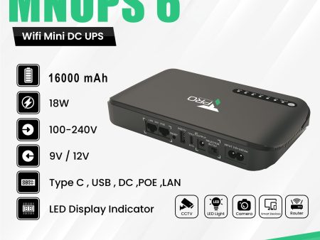 T Pro TP-MNUPS 6 16000mAh Multifunction Network DC UPS(18W) - Black Hot on Sale