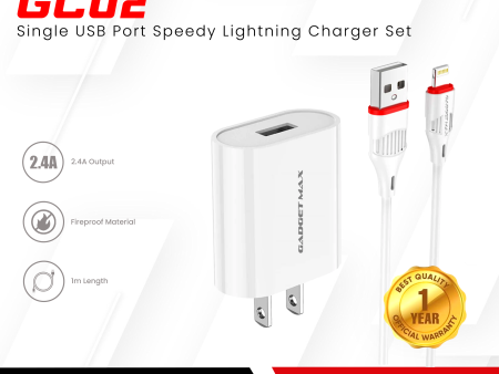 GADGET MAX GC02 IPH 2.4A SINGLE USB PORT SPEEDY IPHONE CHARGER SET (1USB)(2.4A)(1M) Online Sale