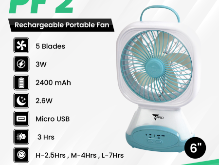 T PRO TP-PF 2 PORTABLE NIGHT LIGHT FAN 2400MAH For Sale