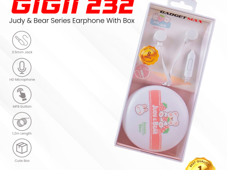 GADGET MAX GIGII-232 JUDY&BEAR SERIES 3.5MM Wired Earphone - WHITE on Sale