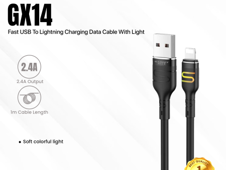 GADGET MAX GX14 DU18 S-SHAPE FAST USB TO IPH CHARGING DATA CABLE WITH LIGHT(2.4A) (1M) Hot on Sale