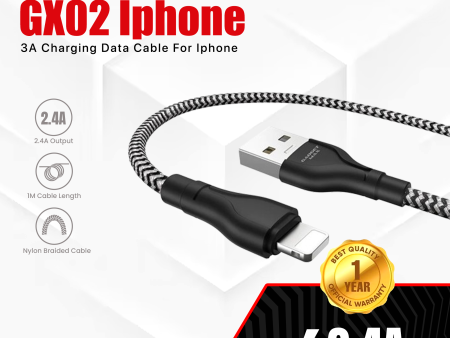 GADGET MAX GX02 IPH 3A CHARGING DATA CABLE FOR IPH (3A)(1M) - BLACK WHITE Online Hot Sale