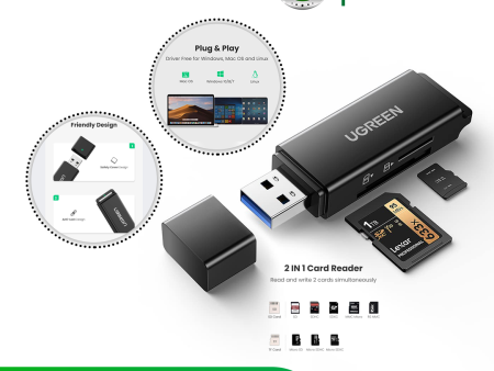 UGREEN CM104 USB 3.0 TO TF+SD DUAL CARD READER, Card Reader for SD Card & TF Card For Sale