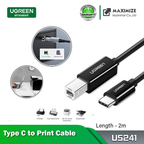 Ugreen US241 USB-C to USB 2.0 Print Cable (2M) Sale