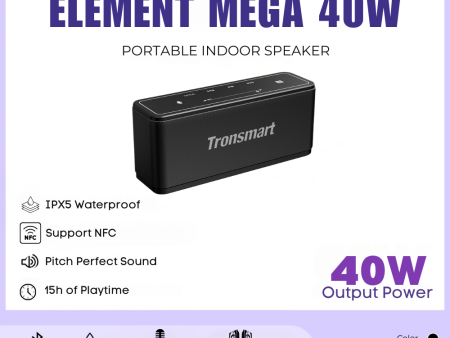 TRONSMART Element Mega 40W Portable Wireless Bluetooth Indoor Speaker - Black Online Sale