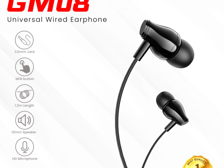 GADGET MAX GM08 UNIVERSAL WIRED 3.5MM EARPHONE WITH MIC (1.2M) , Wired Earphone - BLACK on Sale