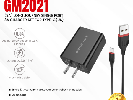 GADGET MAX GM2021 TYPE-C 3A SINGLE PORT QUICK CHARGER SET (US PLUG) - BLACK Online