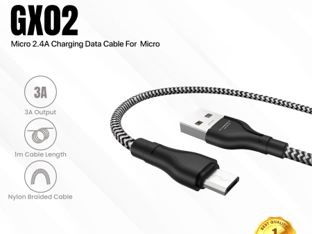 GADGET MAX GX02 MICRO 3A CHARGING DATA CABLE FOR MICRO (3A)(1M) - BLACK WHITE For Discount