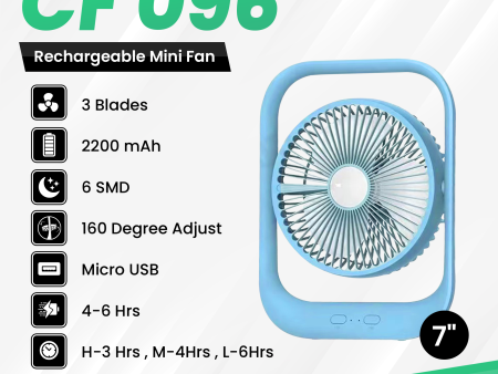 T PRO CTL-CF096-7 LONTOR 7INCHES RECHARGEABLE PROTABLE FAN (3 SPEEDS 12 W 6 LED USB INPUT), Rechargeable Fan, Portable Fan, Cooling Fan, Rechargeable Portable Fan Hot on Sale