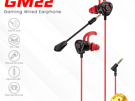 GADGET MAX GM22 3.5MM GAMING WIRED EARPHONE WITH MIC (1.2M) - BLACK & RED Supply